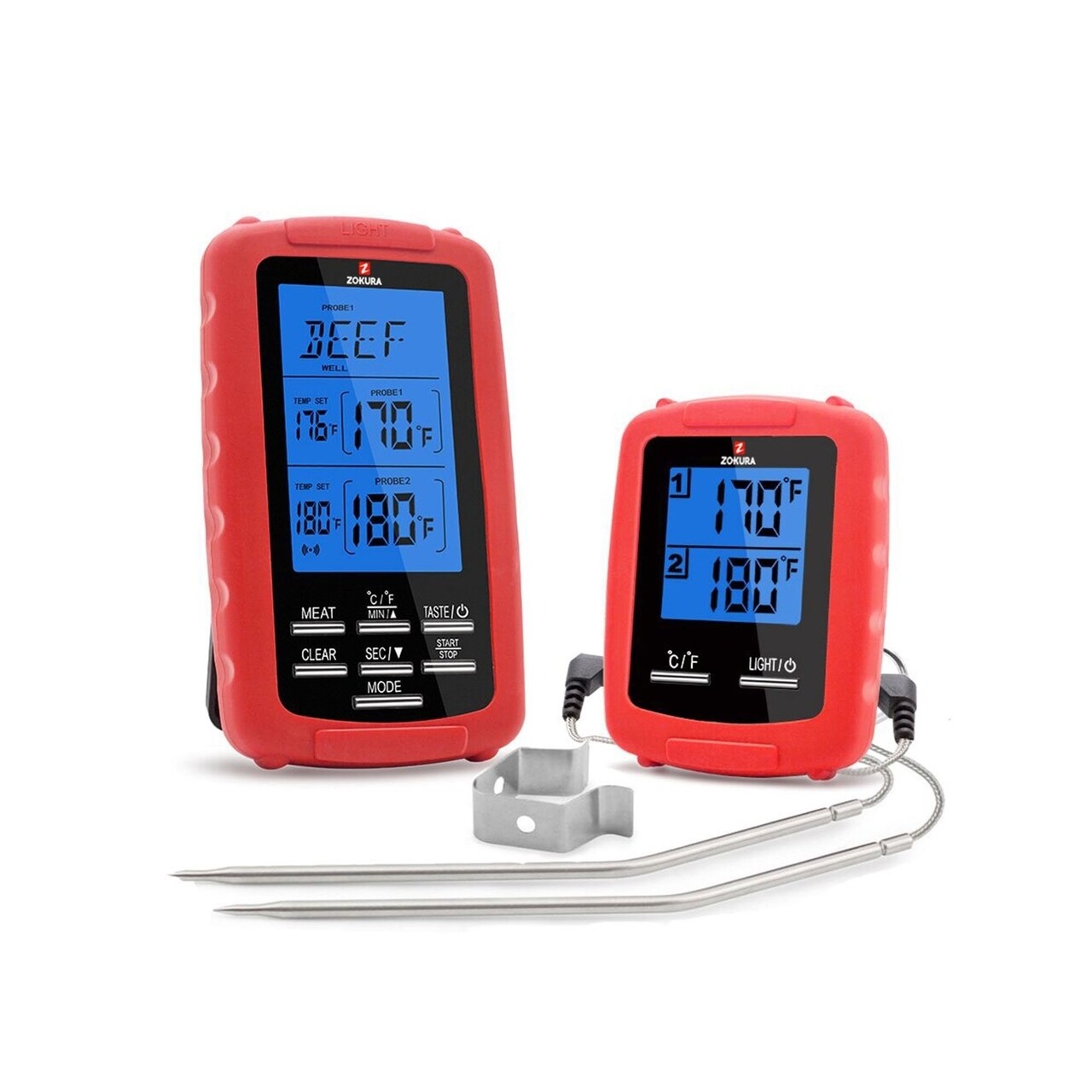 Termometru profesional pentru carne, Zokura, magnetic, -20°C/300°C, cu telecomanda, rosu - imagine 4